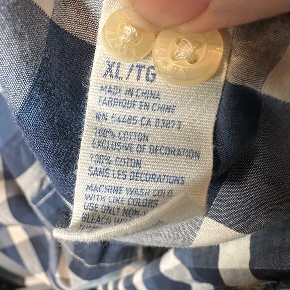 AE Mens Button Up Shirt XL Blue/White Checkered Collared Long Sleeve Vintage Fit - Picture 4 of 5